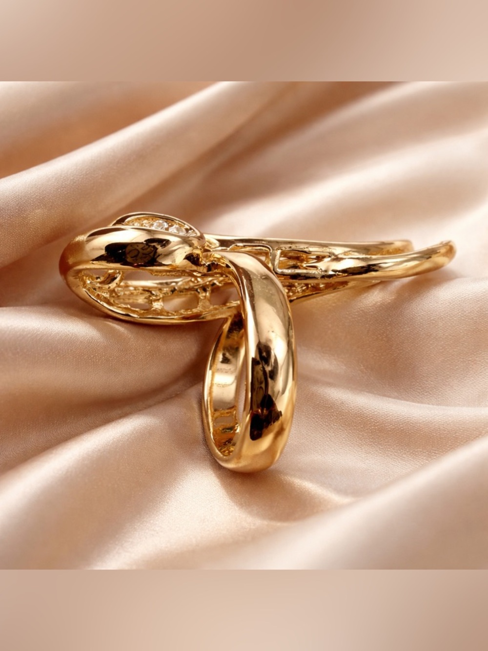 Unique Infinity Ring Geometric Champagne Gold Color White Zircon Size 8 - Picture 4 of 11